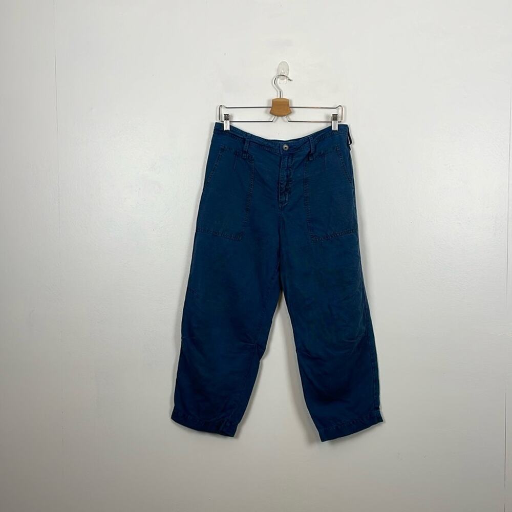 Anthropologie Barrel Leg Womens 30 Blue Ankle Pants 4 Pocket Casual Linen Blend